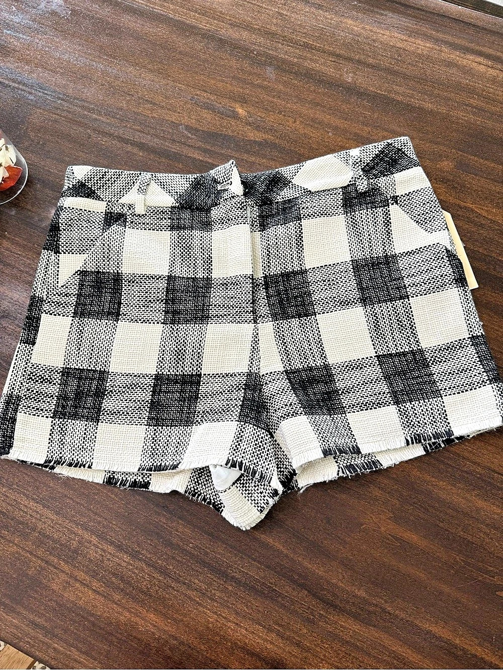 Anthropologie Plaid Tweed Shorts Black & White Large